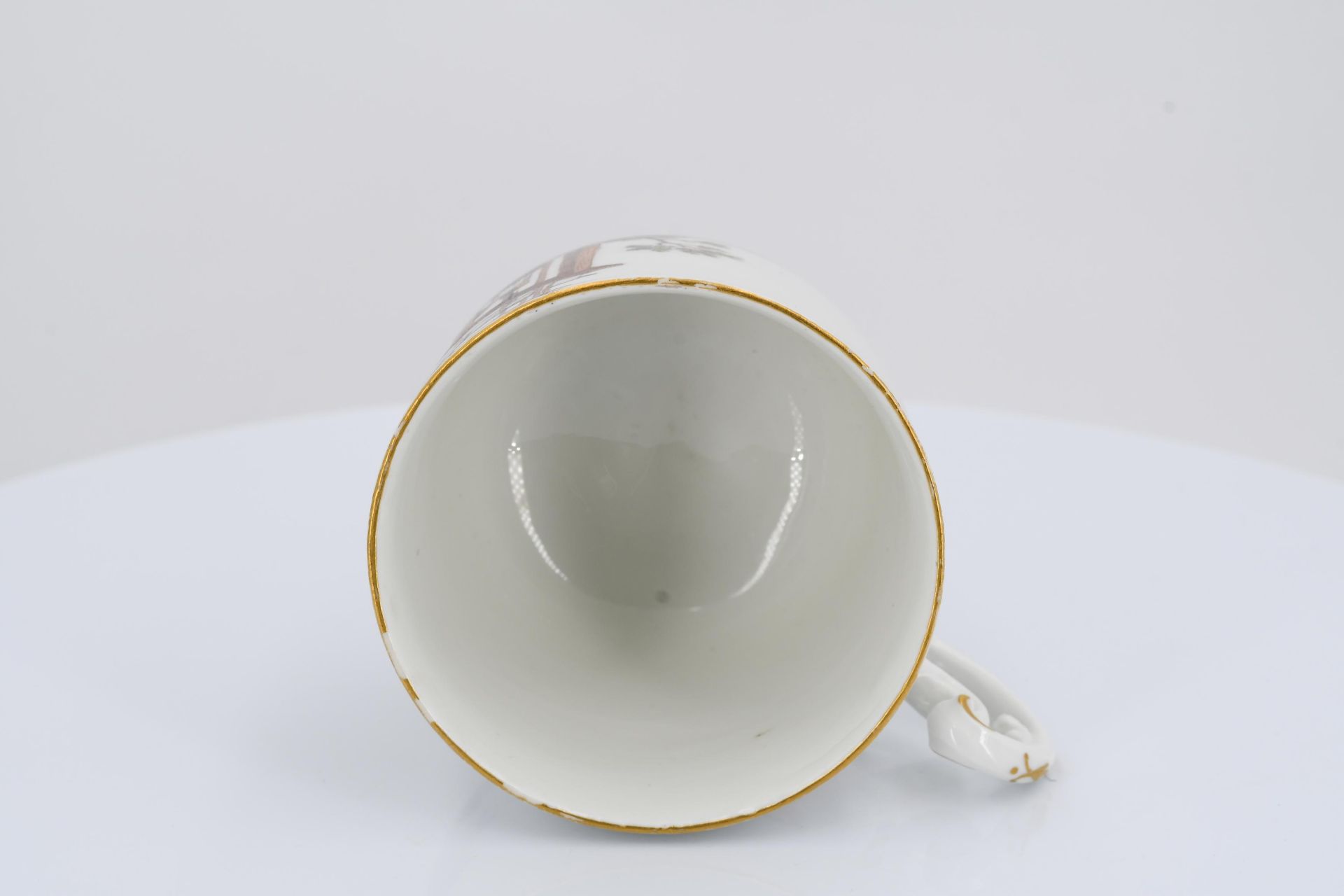 Porcelain cup and saucer with occupation depictions - Image 8 of 9