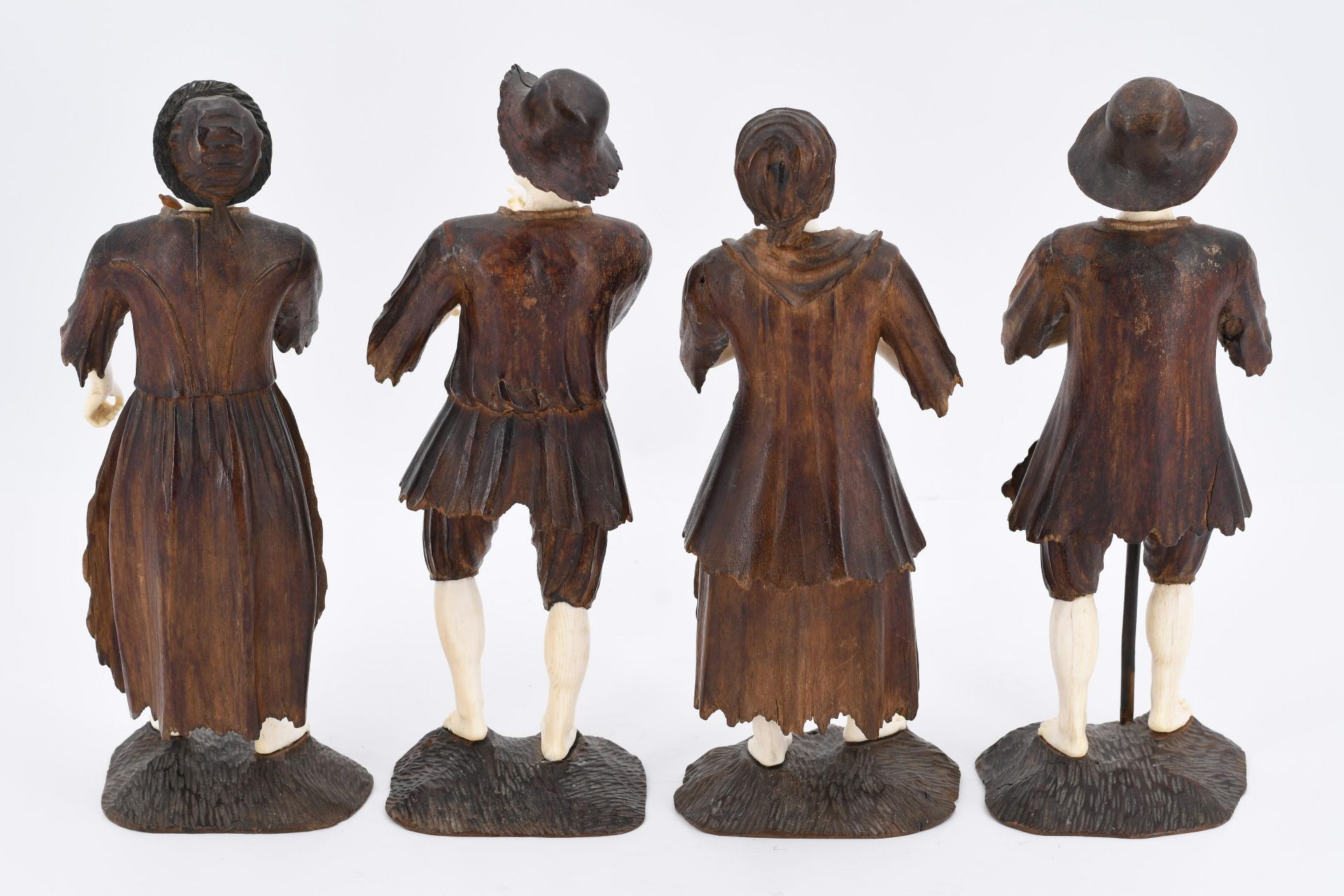 Four limewood and ivory beggar figurines - Image 4 of 6