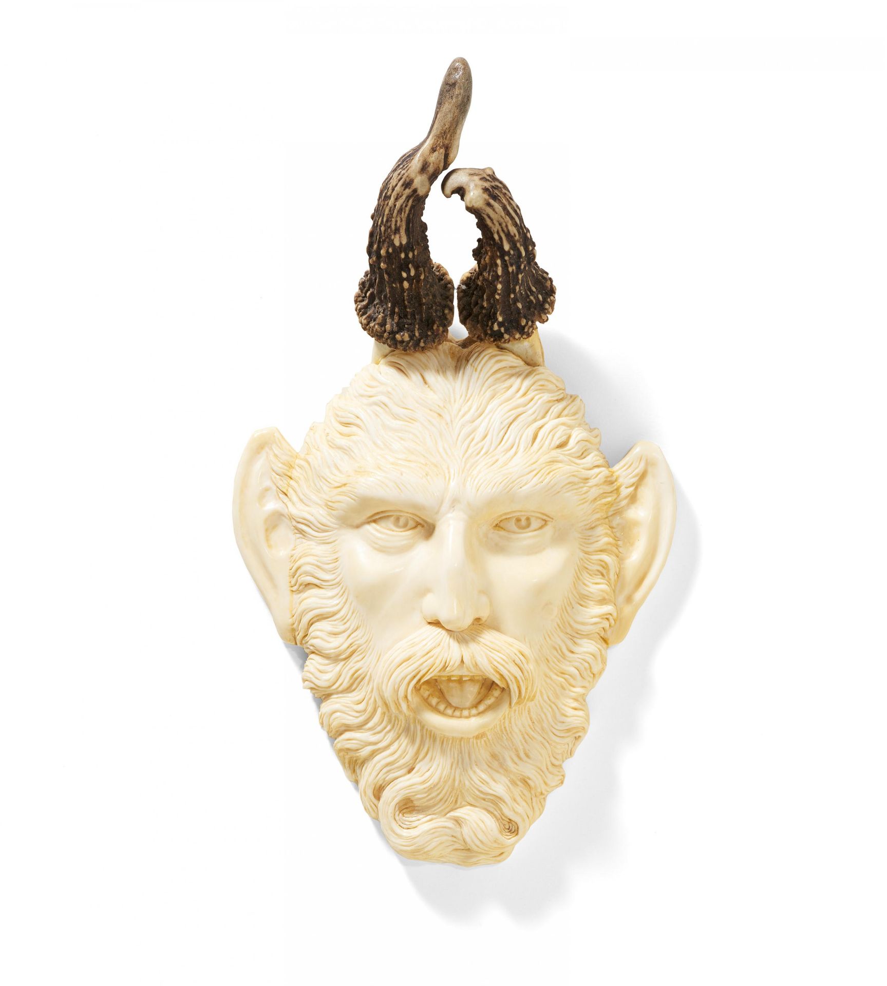 Ivory head of a satyr with roebuck antlers - Image 2 of 3