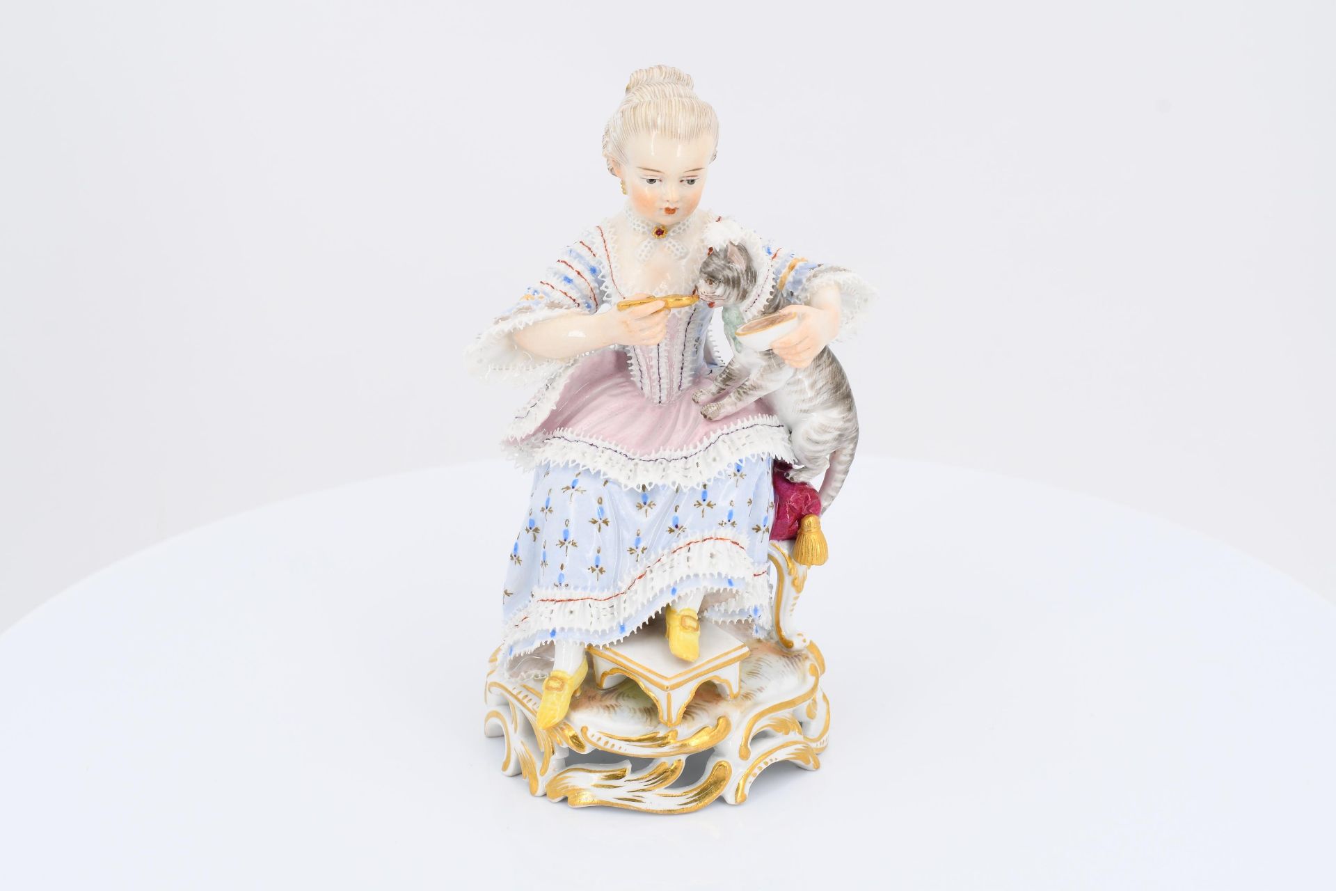 Porcelain figurines of boy with stick horse and lady feeding kitten - Image 7 of 11