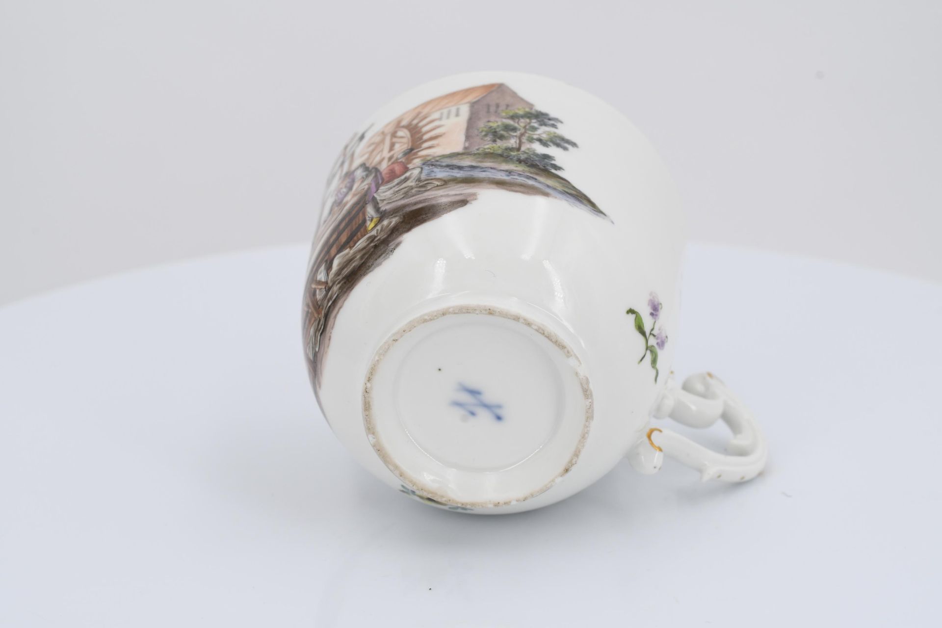 Porcelain cup and saucer with occupation depictions - Image 9 of 9