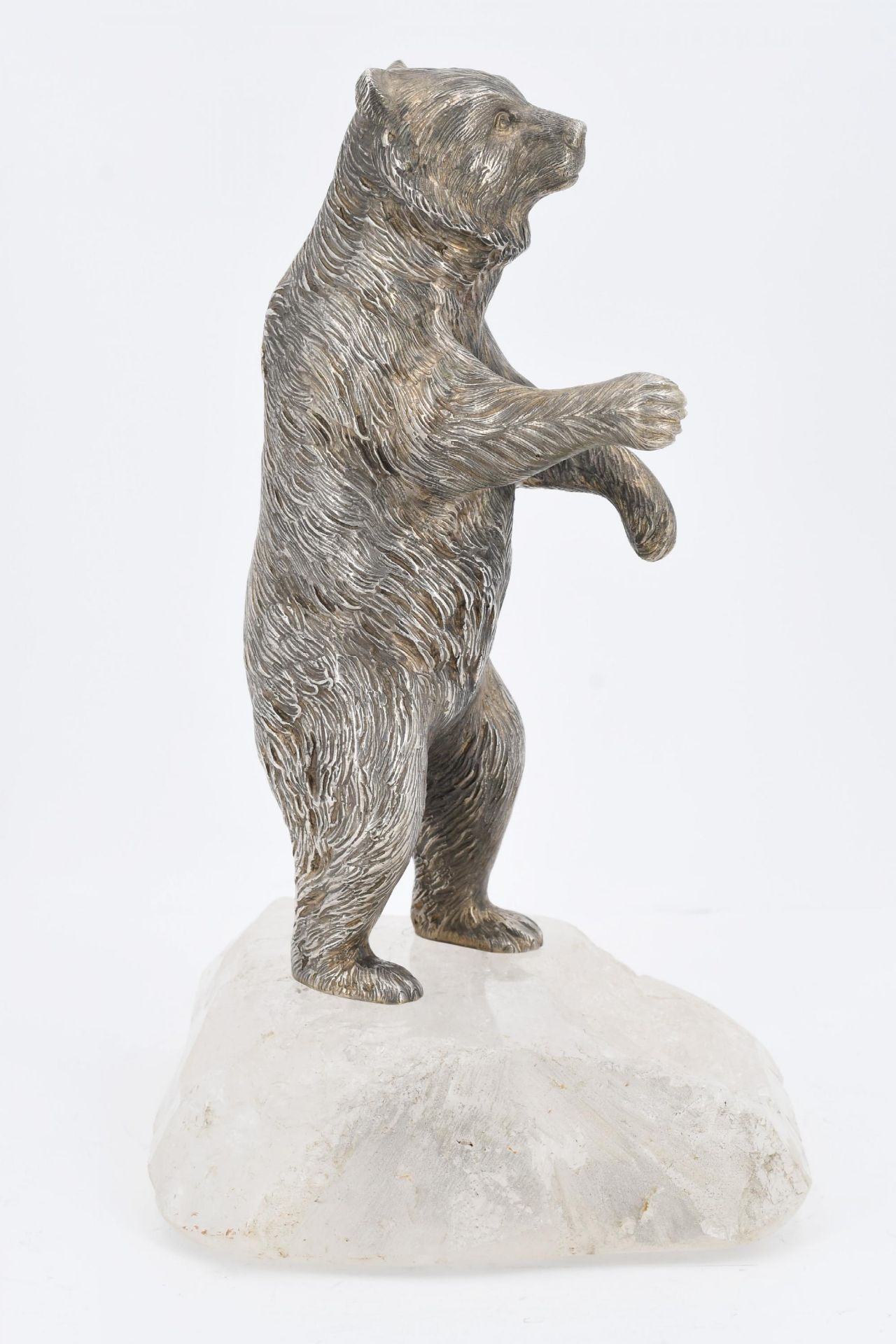 Silver figurine of a standing bear mounted on mountain crystal - Image 5 of 6