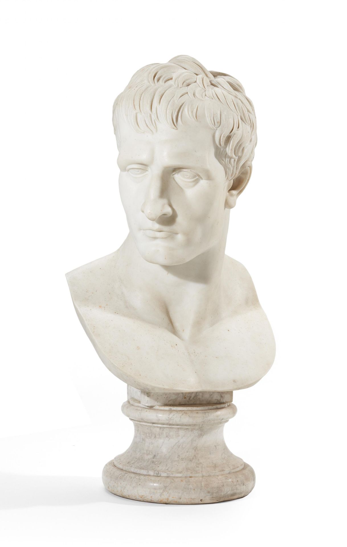 Monumental white marble bust Napoleon I. Bonaparte as Mars Pacificus
