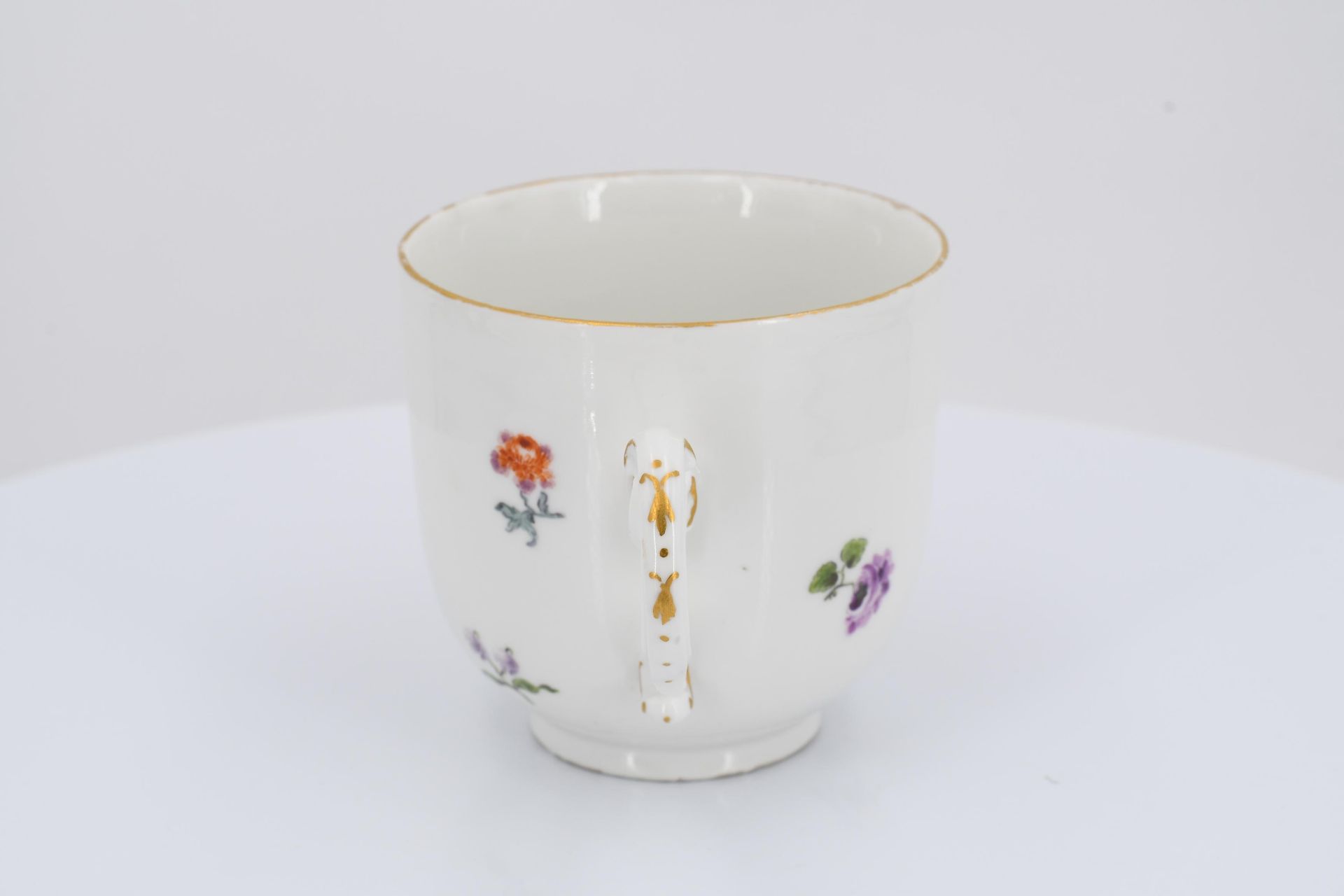 Porcelain cup and saucer with occupation depictions - Image 5 of 9