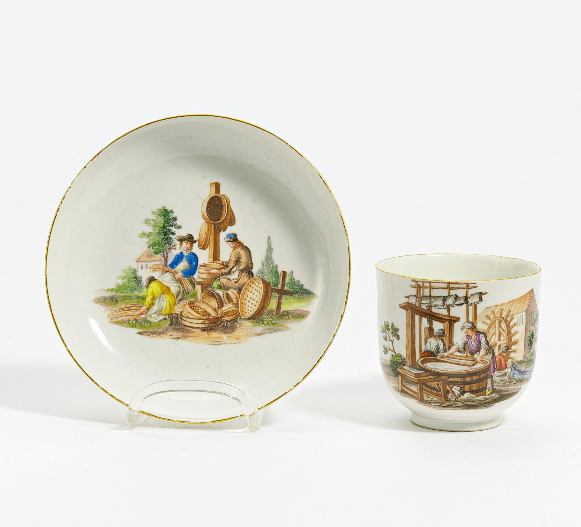 Porcelain cup and saucer with occupation depictions - Image 2 of 9