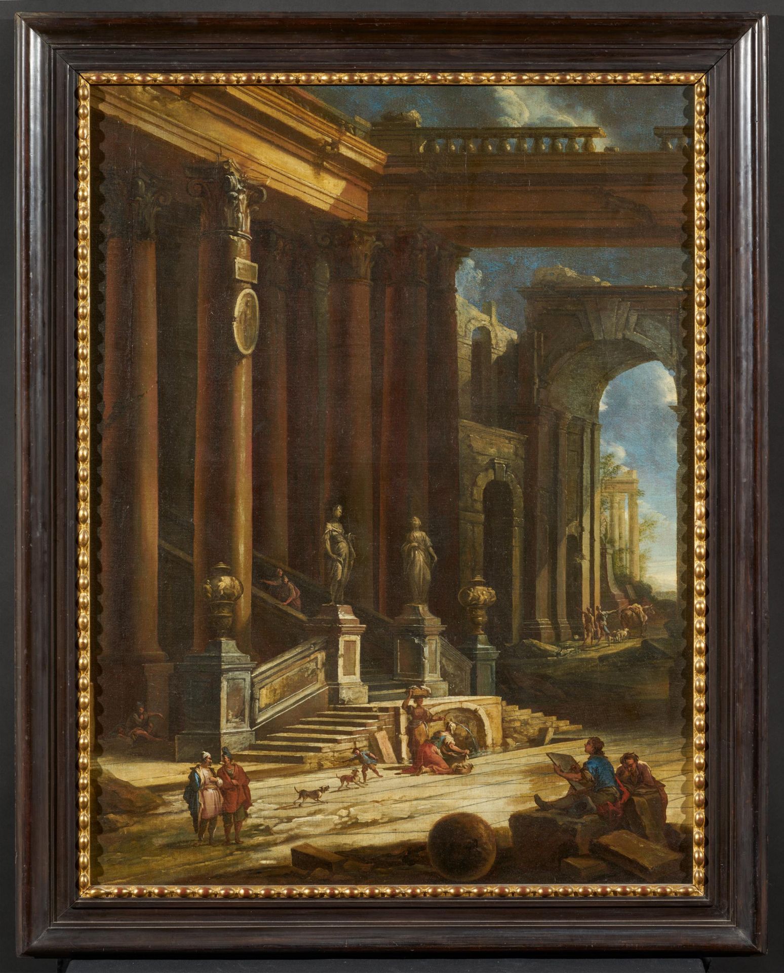 Pietro Cappelli Naples 1700 ca. - 1724 (or 1734) ca.: Capriccio with Architecture and Figures - Image 2 of 4