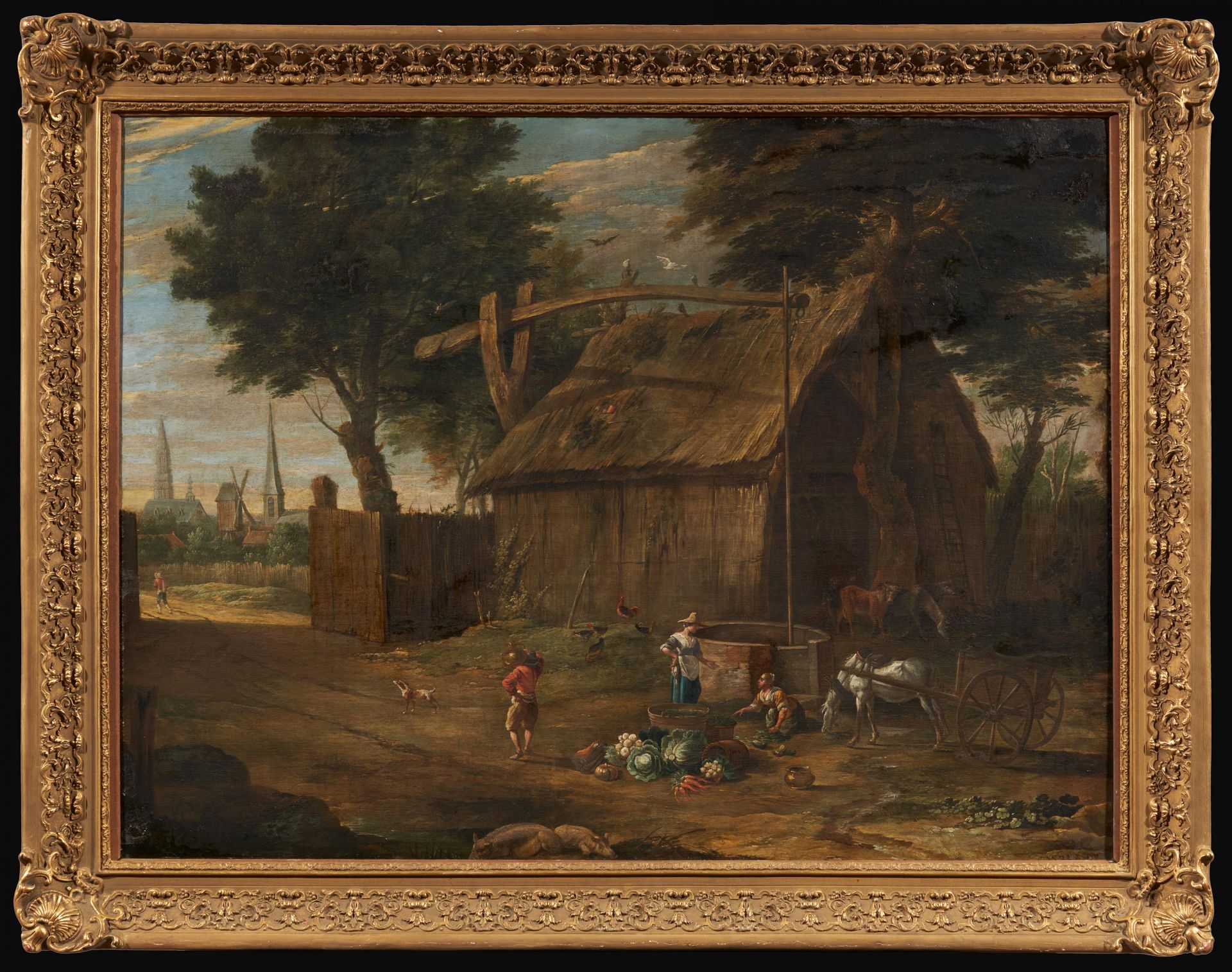 Gaspar de Witte 1624 Witte - 1681 Antwerpen: Dutch Homestead with Fountain at the Gates of a Town - Image 2 of 4