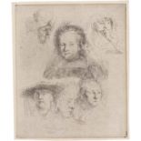 Rembrandt van Rijn: Studienblatt mit dem Kopf von Saskia und fünf weiteren Köpfen