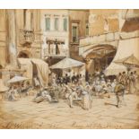 Carl Friedrich Werner: Die belebte Piazza delle Erbe in Verona
