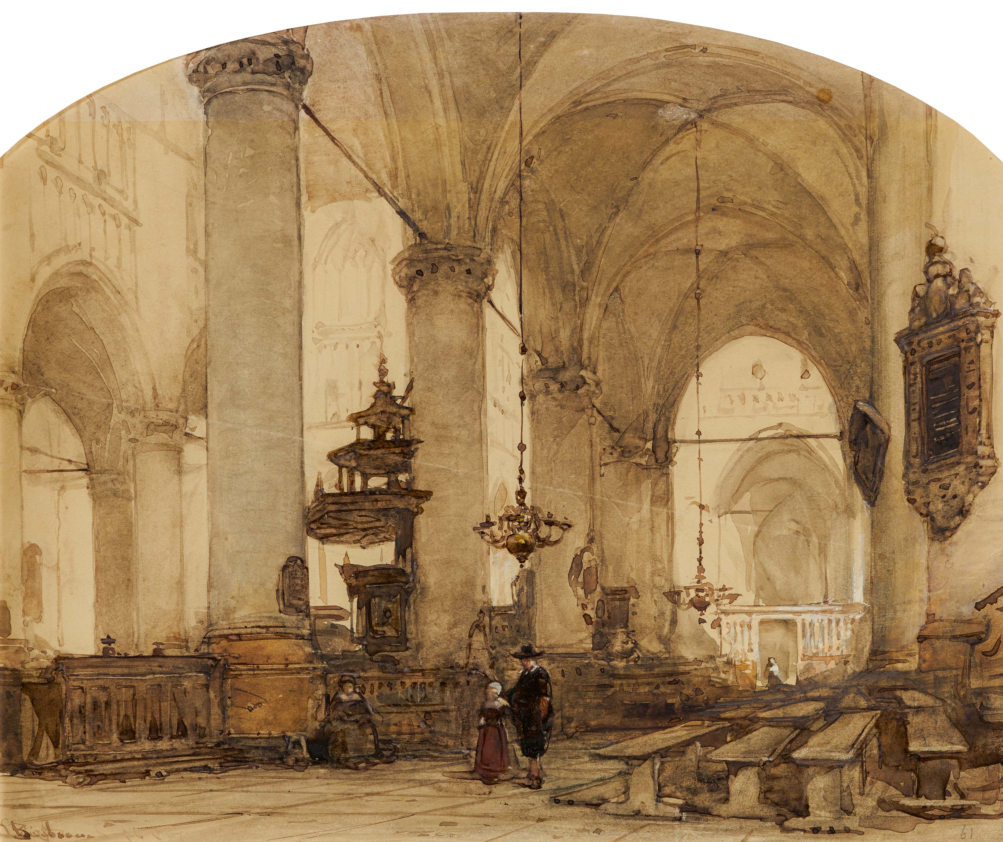 Johannes Bosboom Den Haag 1817 - 1891: Interior of the Pieterskerk in Leiden