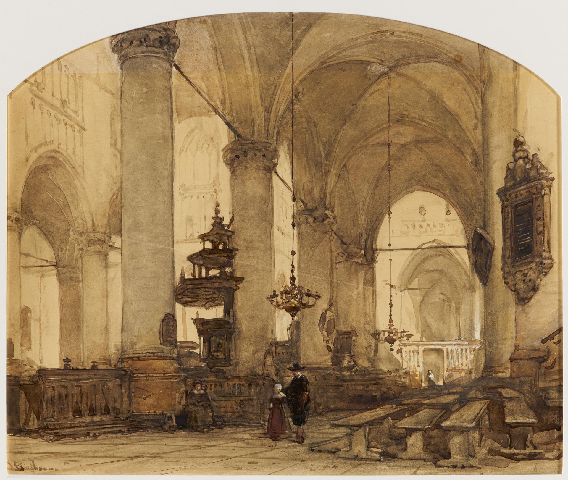 Johannes Bosboom Den Haag 1817 - 1891: Interior of the Pieterskerk in Leiden - Image 2 of 4