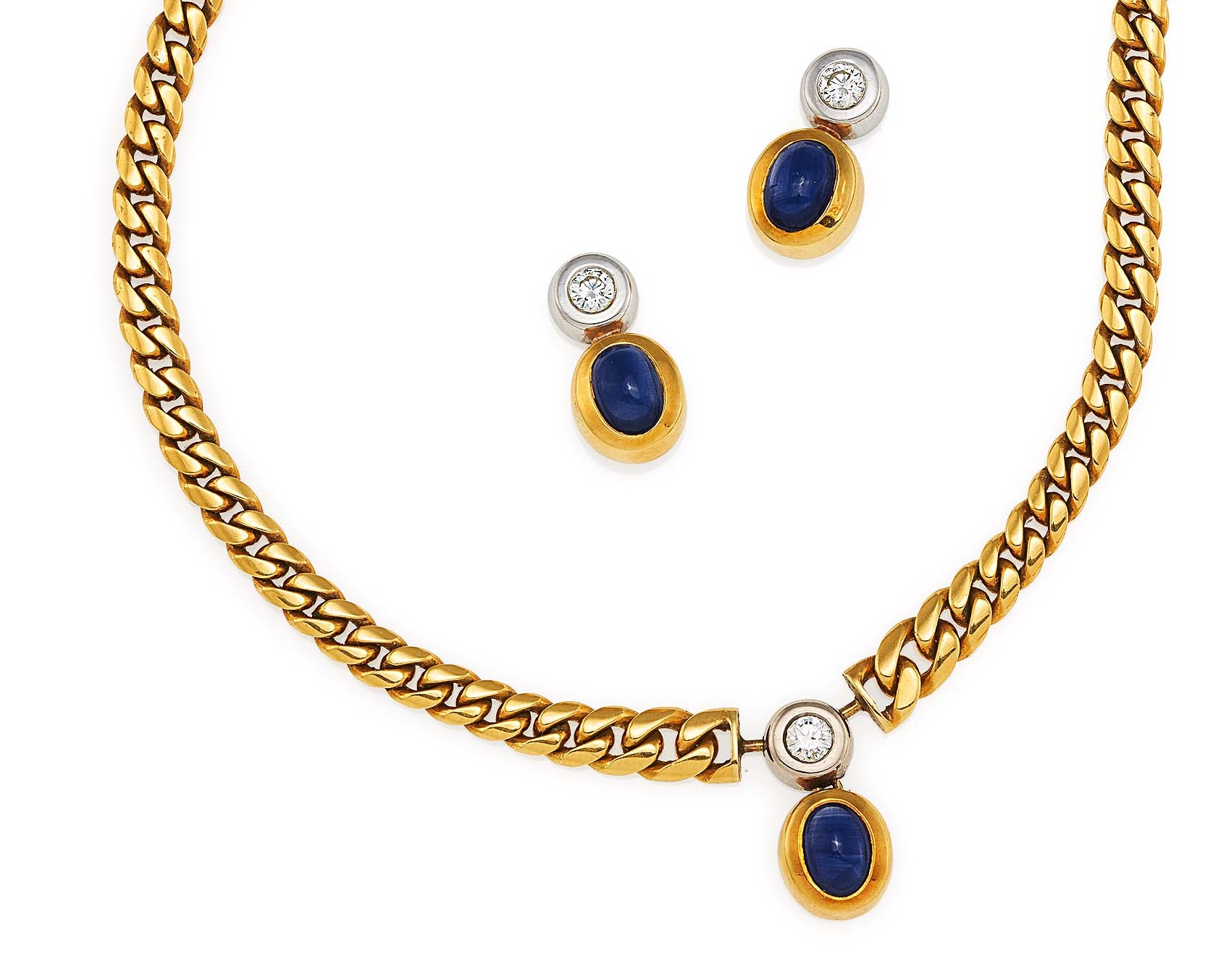 Sapphire-Diamond-Set: Necklace and Ear Studs