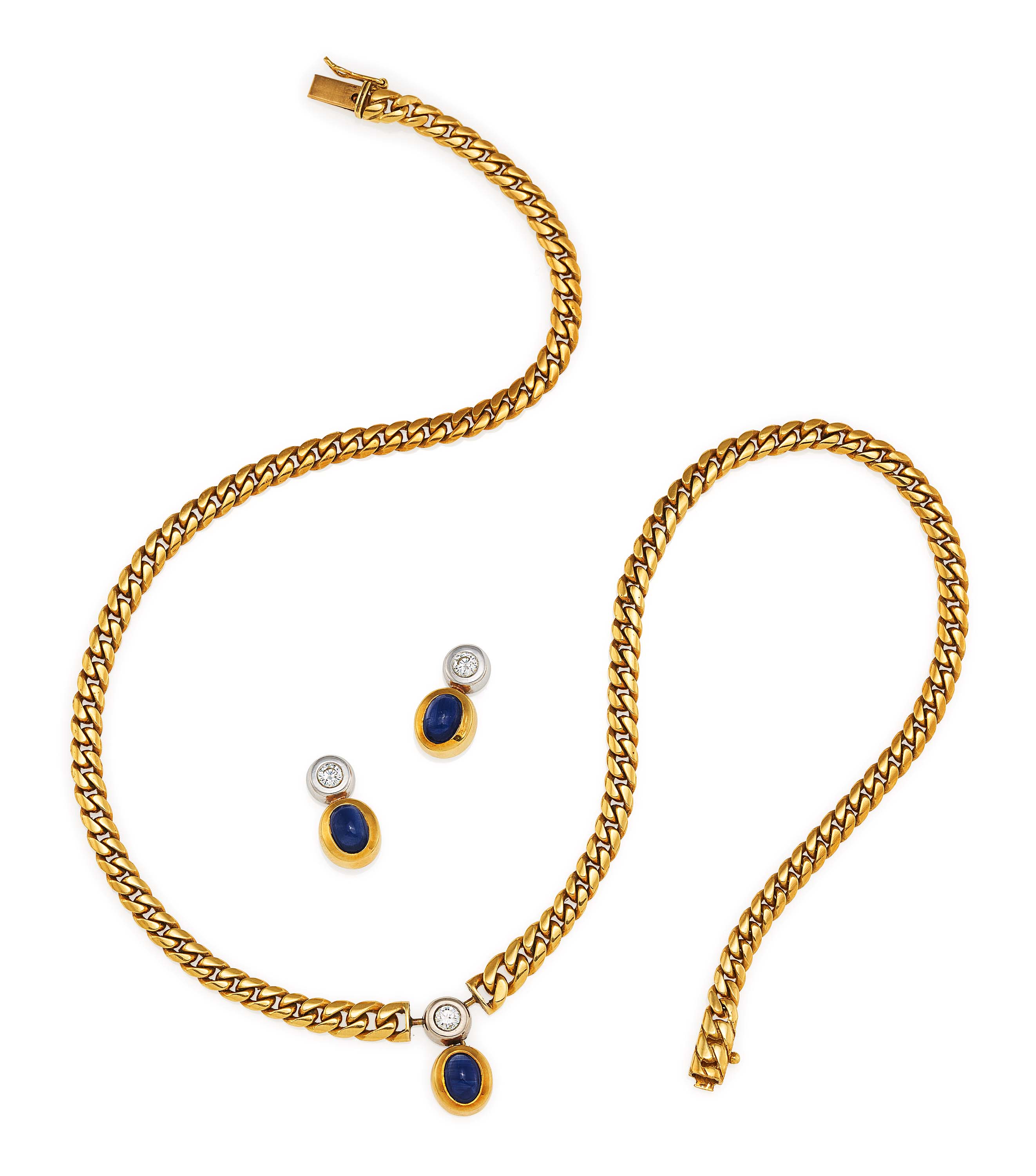 Sapphire-Diamond-Set: Necklace and Ear Studs - Image 2 of 8