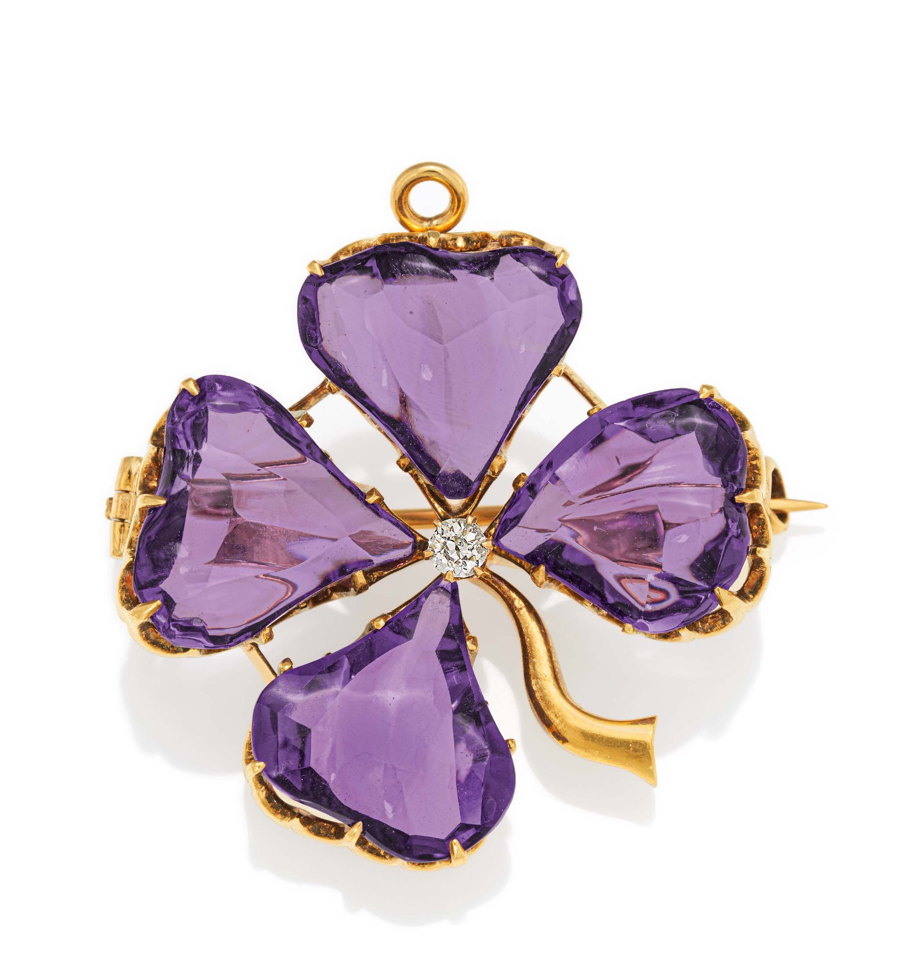 Diamant-Amethyst- Brosche