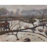 Otto Modersohn: Winterlandschaft in Worpswede Tauwetter (Blick von Paulas Fenster)