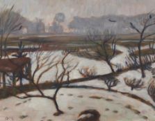 Otto Modersohn: Winterlandschaft in Worpswede Tauwetter (Blick von Paulas Fenster)