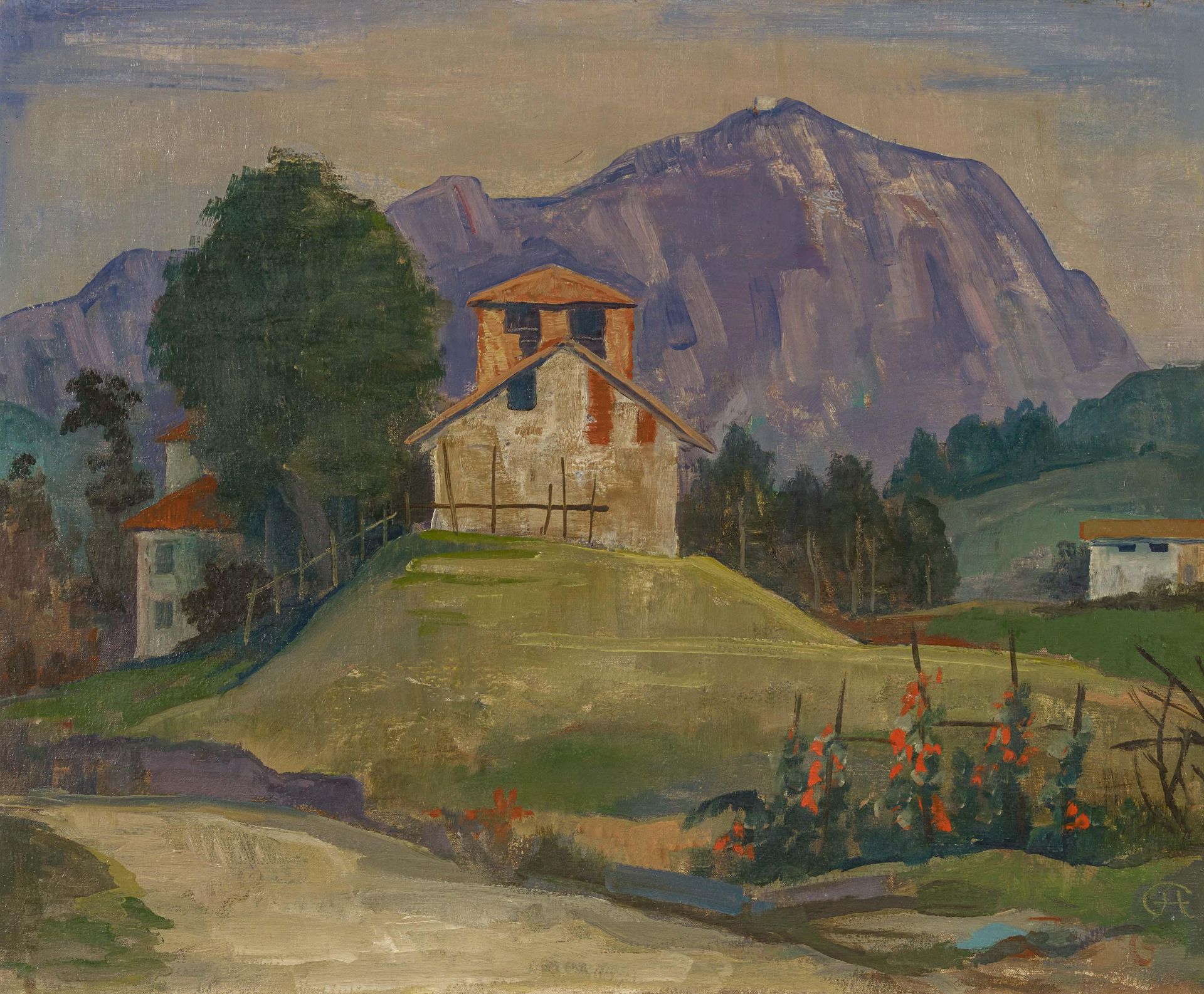 Karl Hofer: Haus auf dem Hügel (mit Monte Generoso)