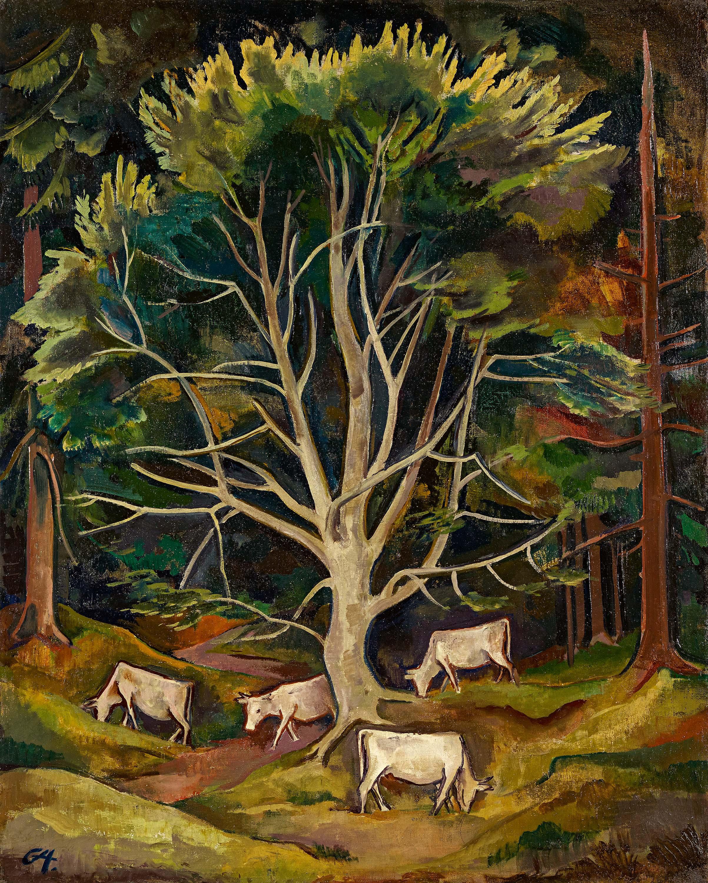 Karl Hofer: Baum (Kühe im Wald)