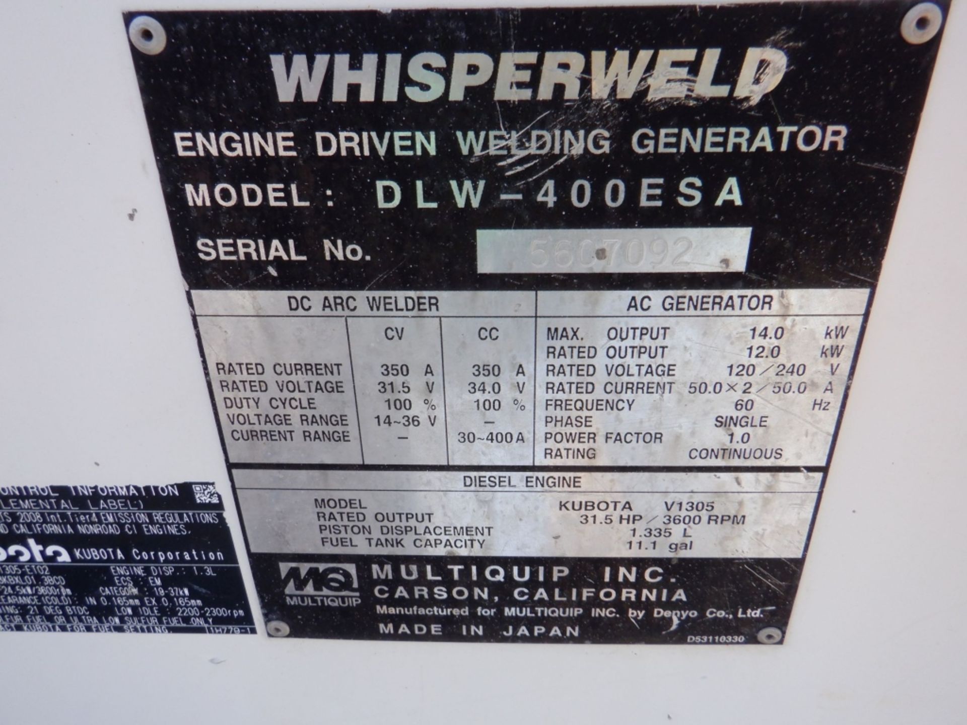 Multi Quip Whisperweld DLW-400ESA 400 AMP Welder/ - Image 9 of 9