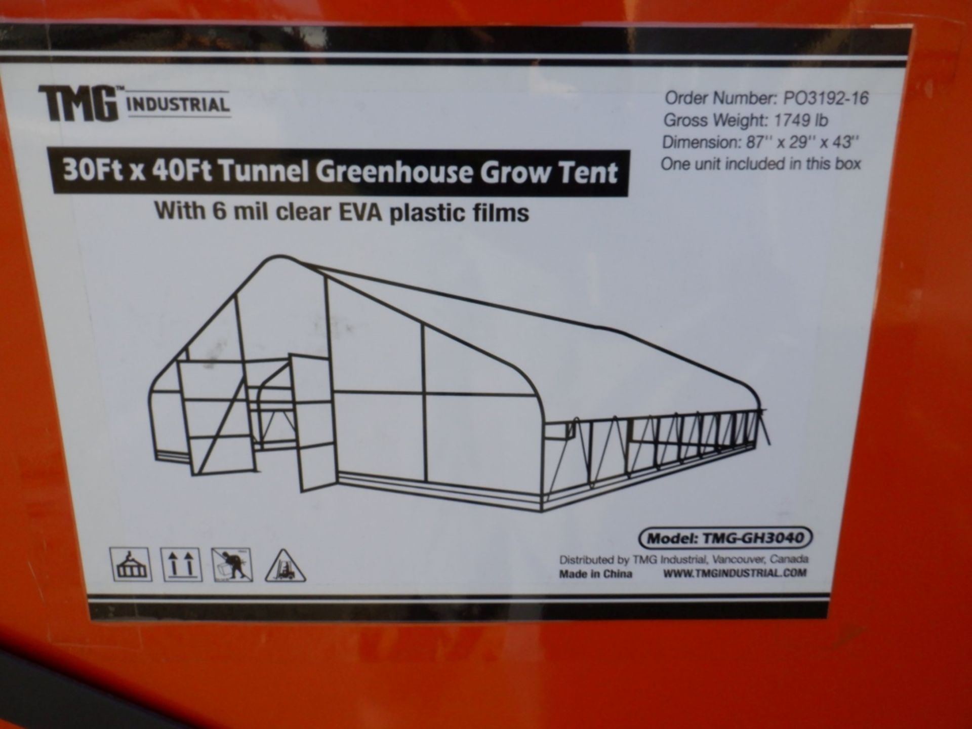 Unused TMG GH3040 30' x 40' Tunnel Green House - Image 3 of 3