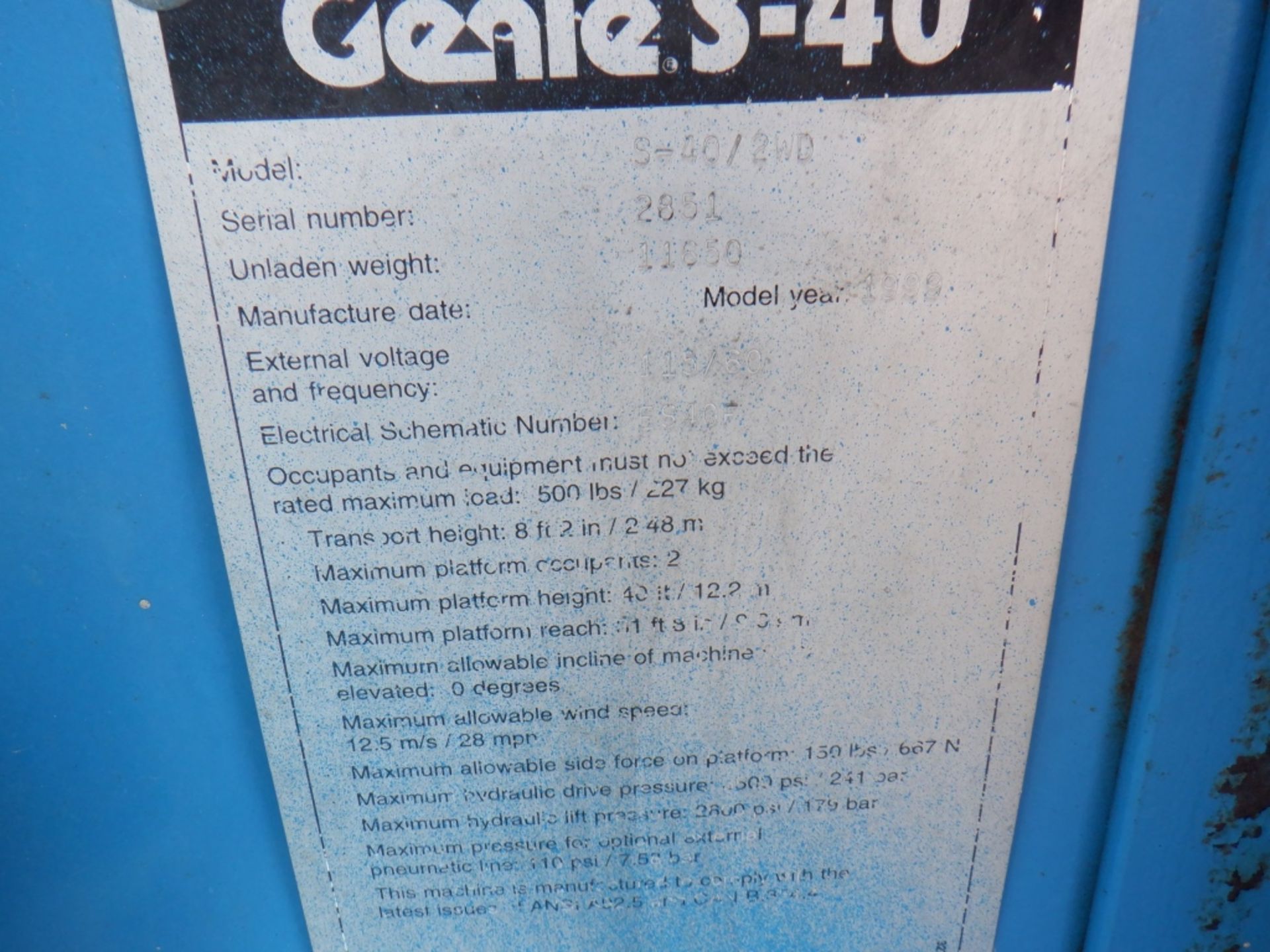 Genie S40 Boom Lift, - Image 13 of 13