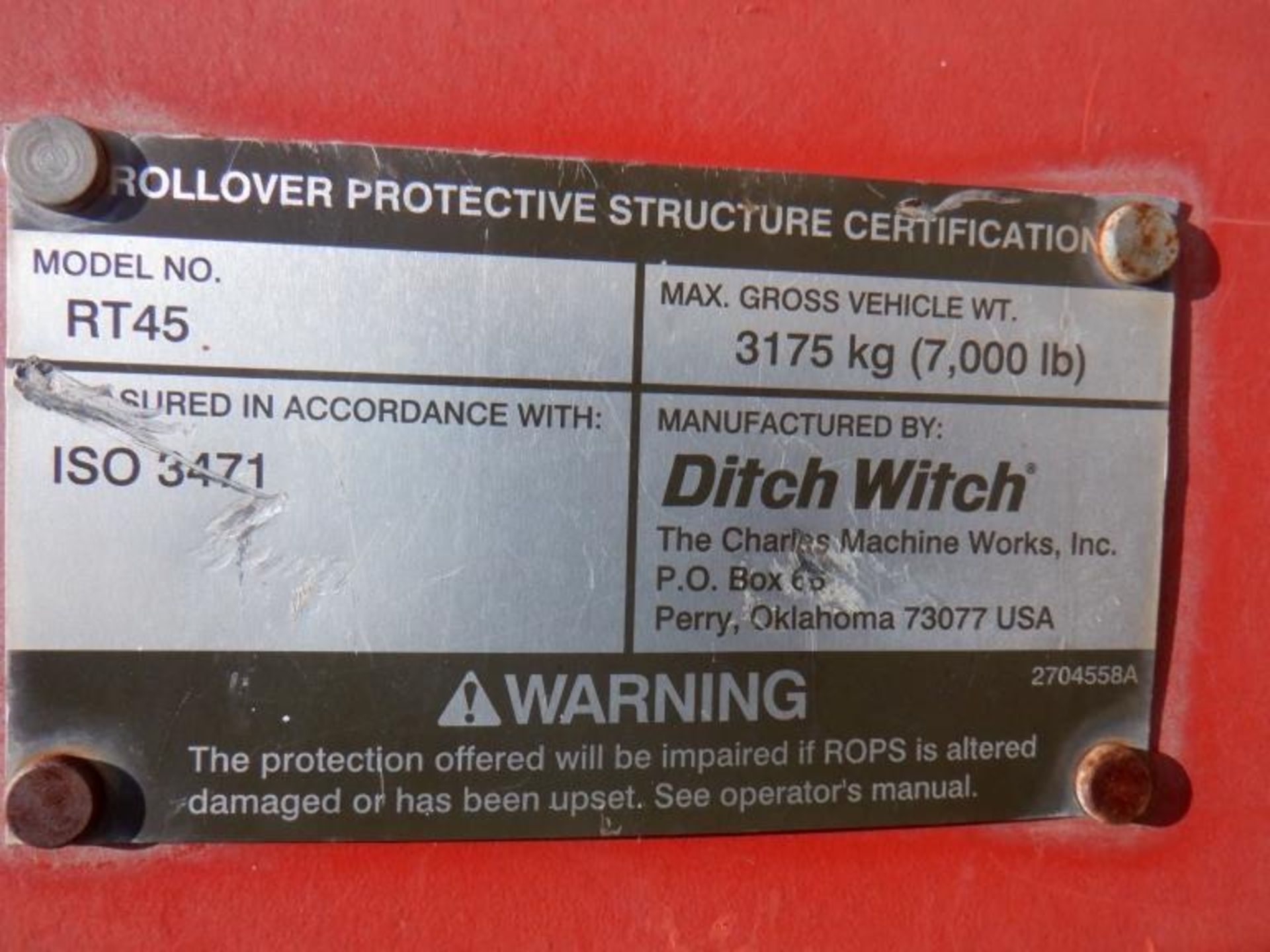 2012 Ditch Witch RT45 Off-Set Trencher, - Image 22 of 23