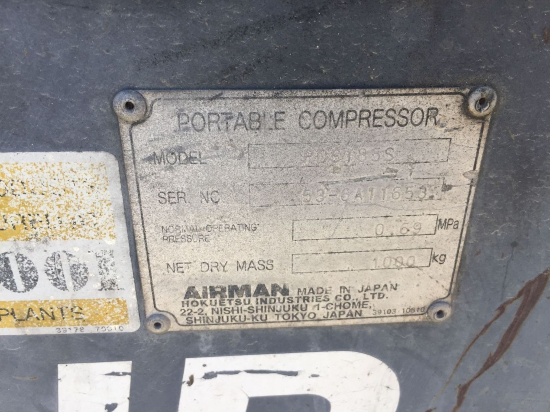 Airman PDS185S 185 CFM Air Compressor, - Image 10 of 10