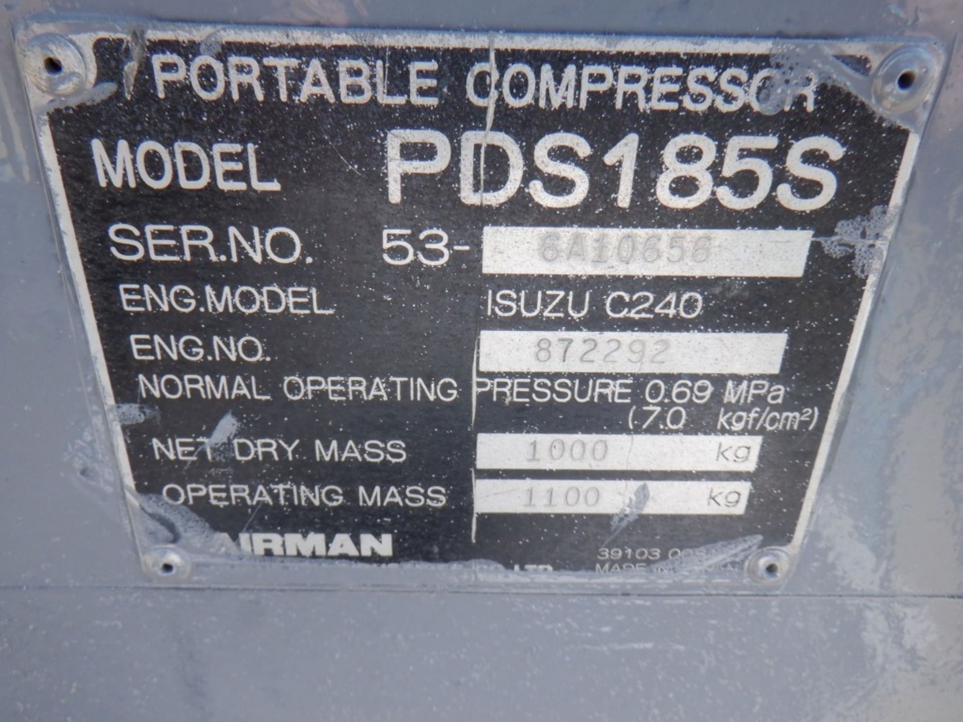 Airman PDS185S 185 CFM Air Compressor, - Image 11 of 11