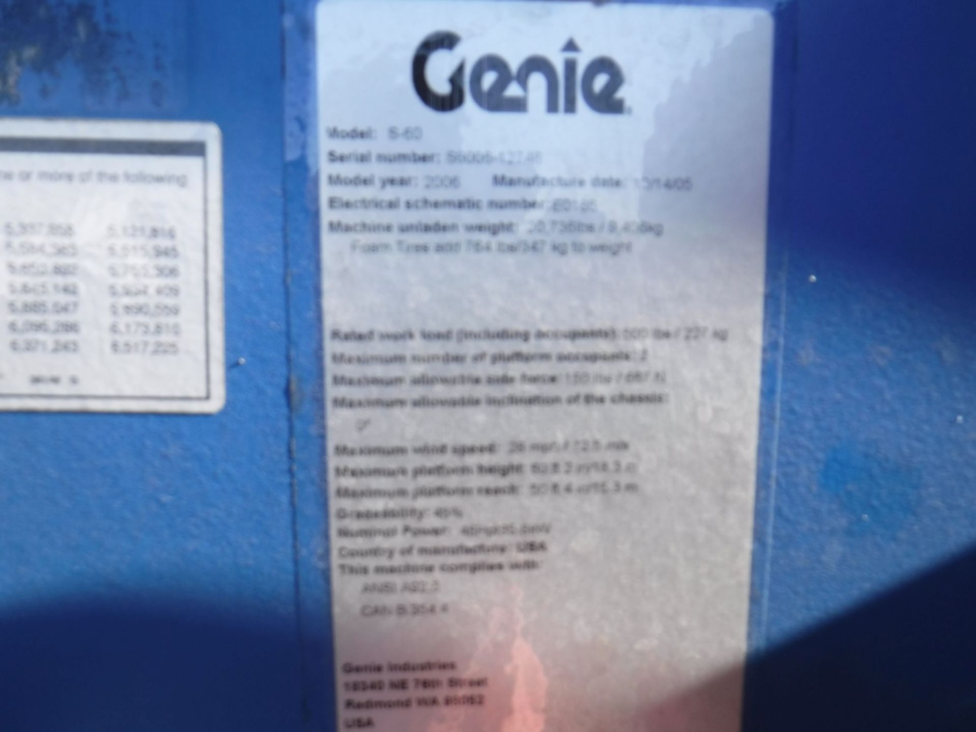 2006 Genie S60 Boom Lift, - Image 13 of 14