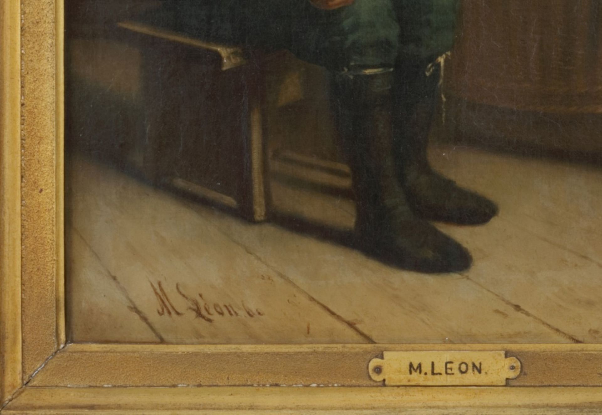 M. Léon, Belgian School, 19th Century. A early farewell. - Bild 3 aus 4
