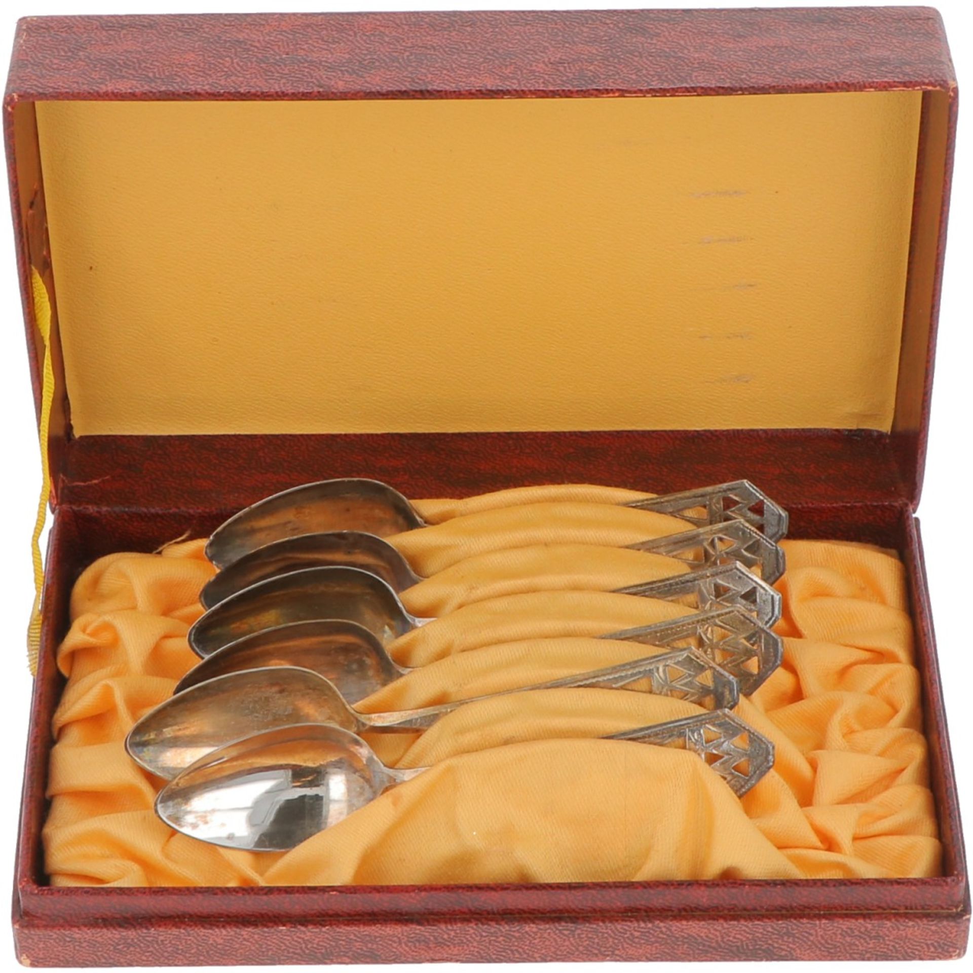 (6) Piece set of silver coffee spoons.