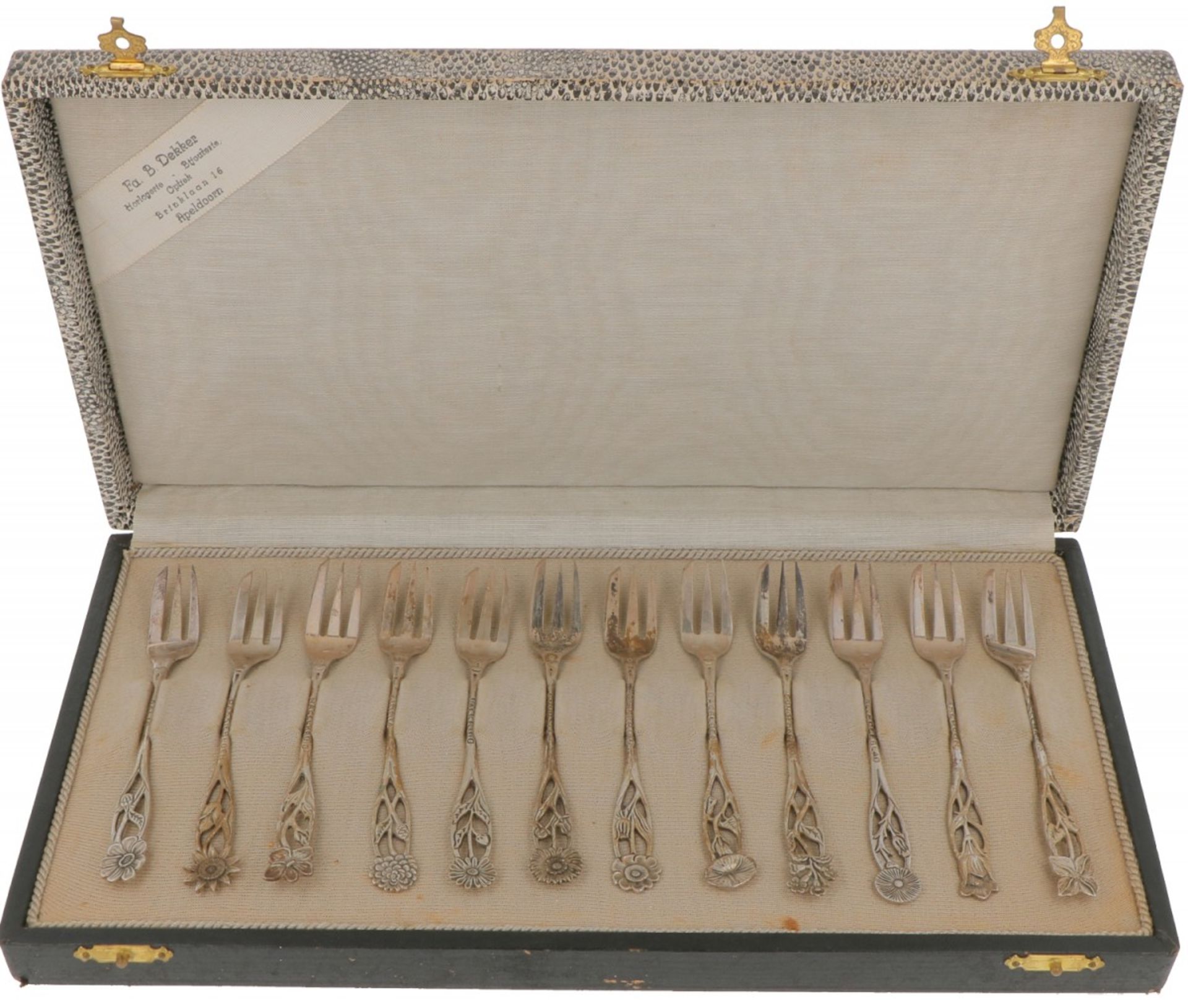 (12) Piece set of cake forks silver.