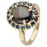 Yellow gold rosette ring, with a natural 6-pointed star sapphire and natural blue sapphire - BLA 10