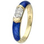 Yellow gold ring, with approx. 0.07 ct. diamond and blue enamel - 18 ct.