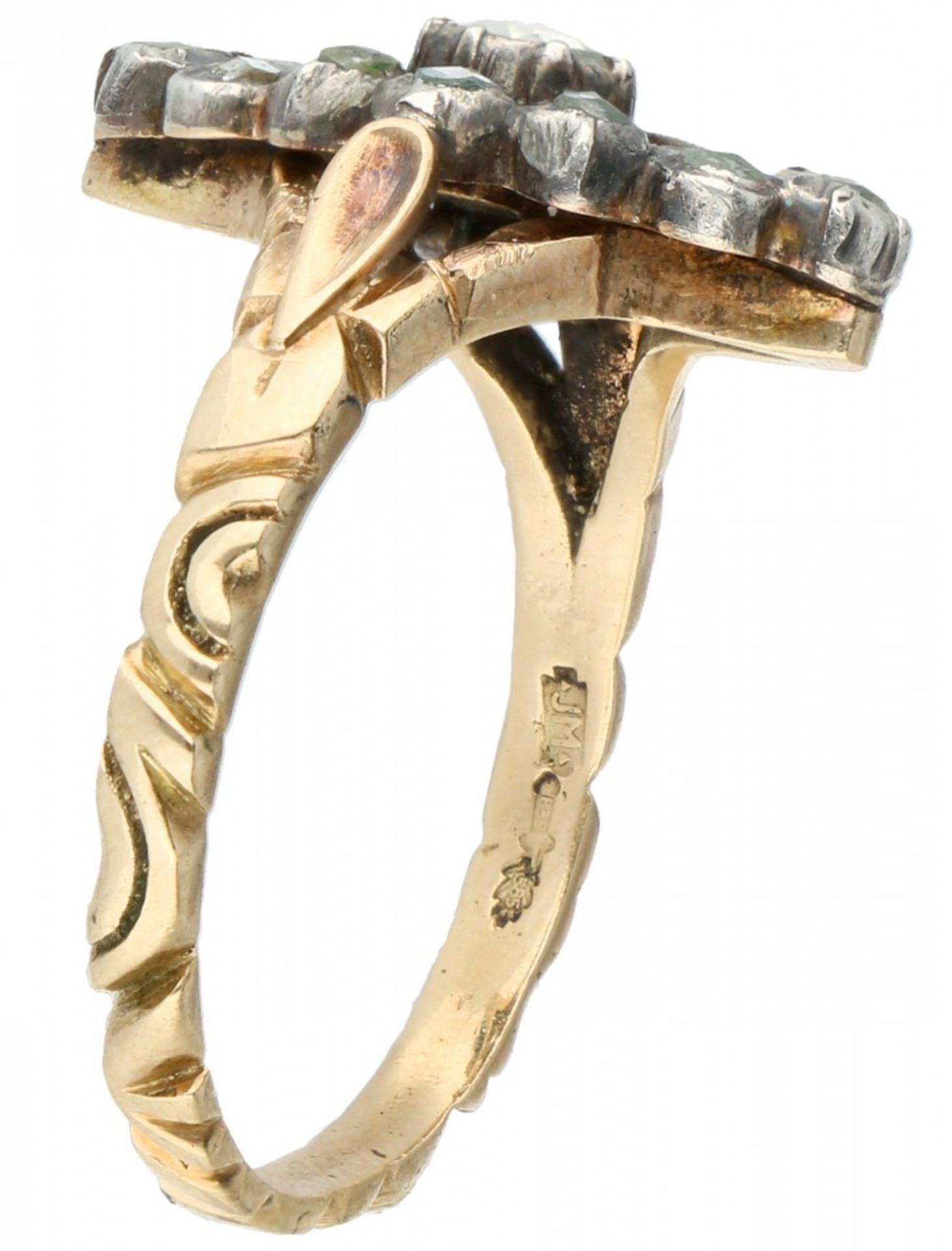Yellow gold marquise ring set with 13 rose cut diamonds - 14 ct. and 835/1000. - Bild 2 aus 2