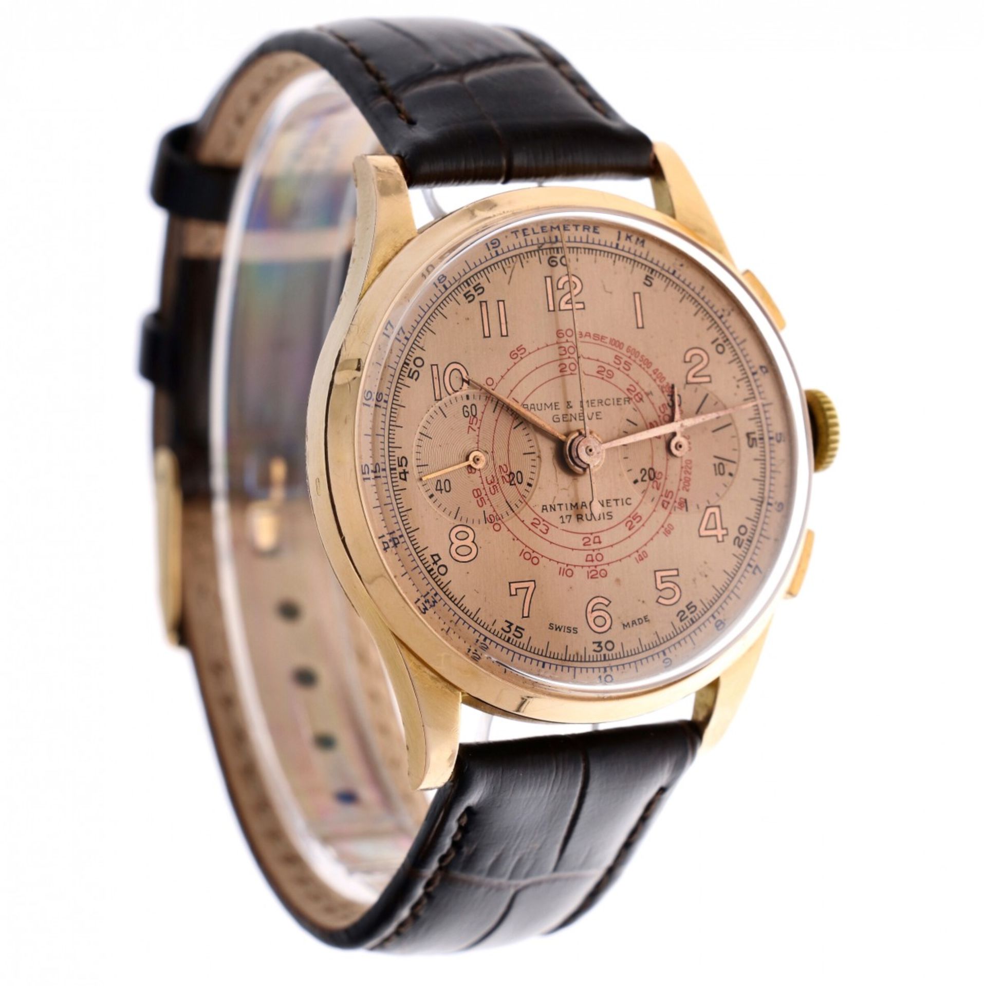 Baume & Mercier Chronograph Rose gold - Men's watch - ca. 1945 - Image 3 of 9