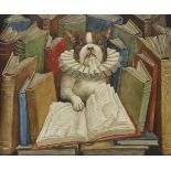 Nothern European School, 21st Century, A Bull terrier in a library. "Mercure Noir"