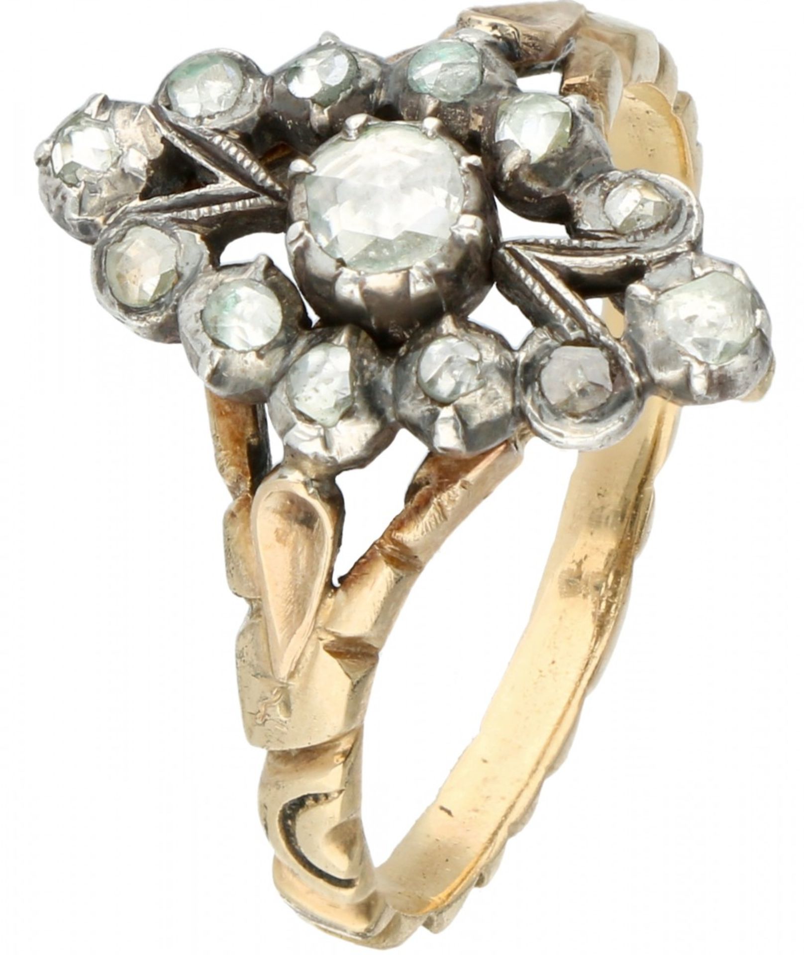 Yellow gold marquise ring set with 13 rose cut diamonds - 14 ct. and 835/1000.