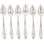 (6) Piece set of silver coffee spoons.