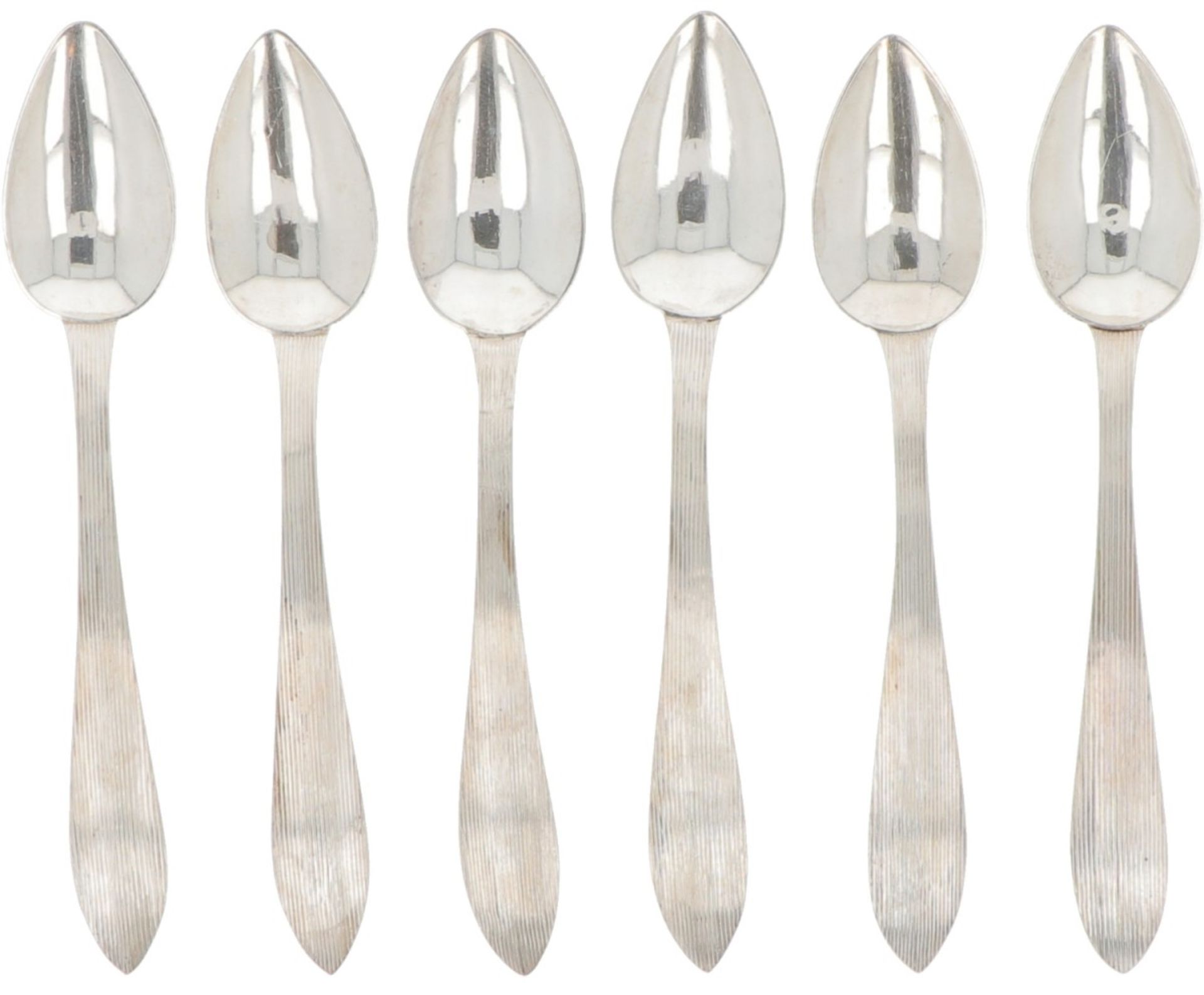 (6) Piece set of silver coffee spoons.