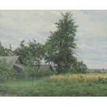 Igor BARKHATKOV (1958) - School, 20th Century, 'A clouded day' - Farmhouses in a landscape.