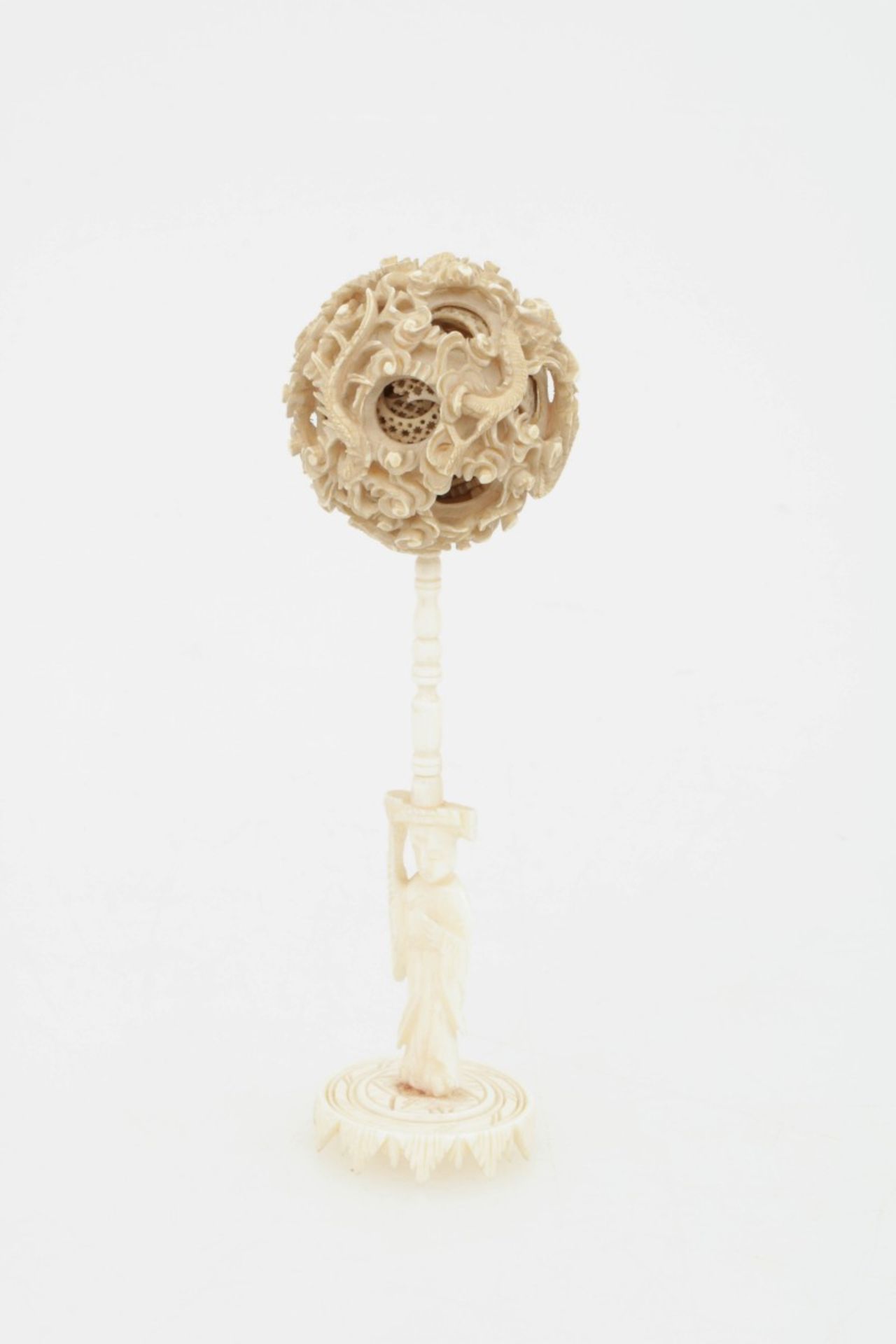 An ivory puzzle ball, China, late 19th century.