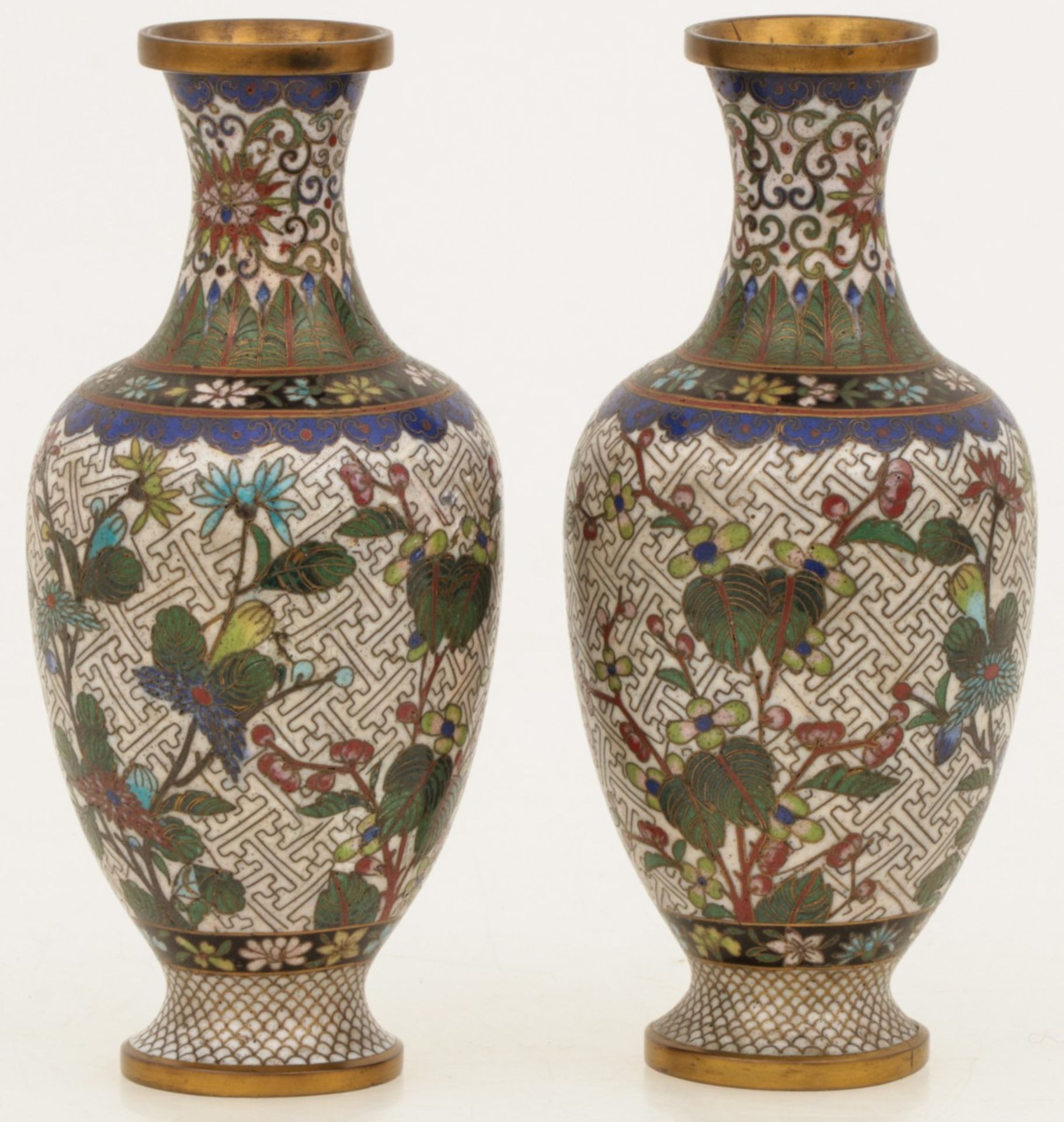 A set of (2) cloisonne vases. early 20th century. - Image 2 of 2