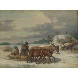 With signature "Herman ten Kate", A troïka in the snow, oil on panel.