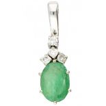 White gold pendant, with approx. 0.12 ct. diamond and natural emerald - 18 ct.