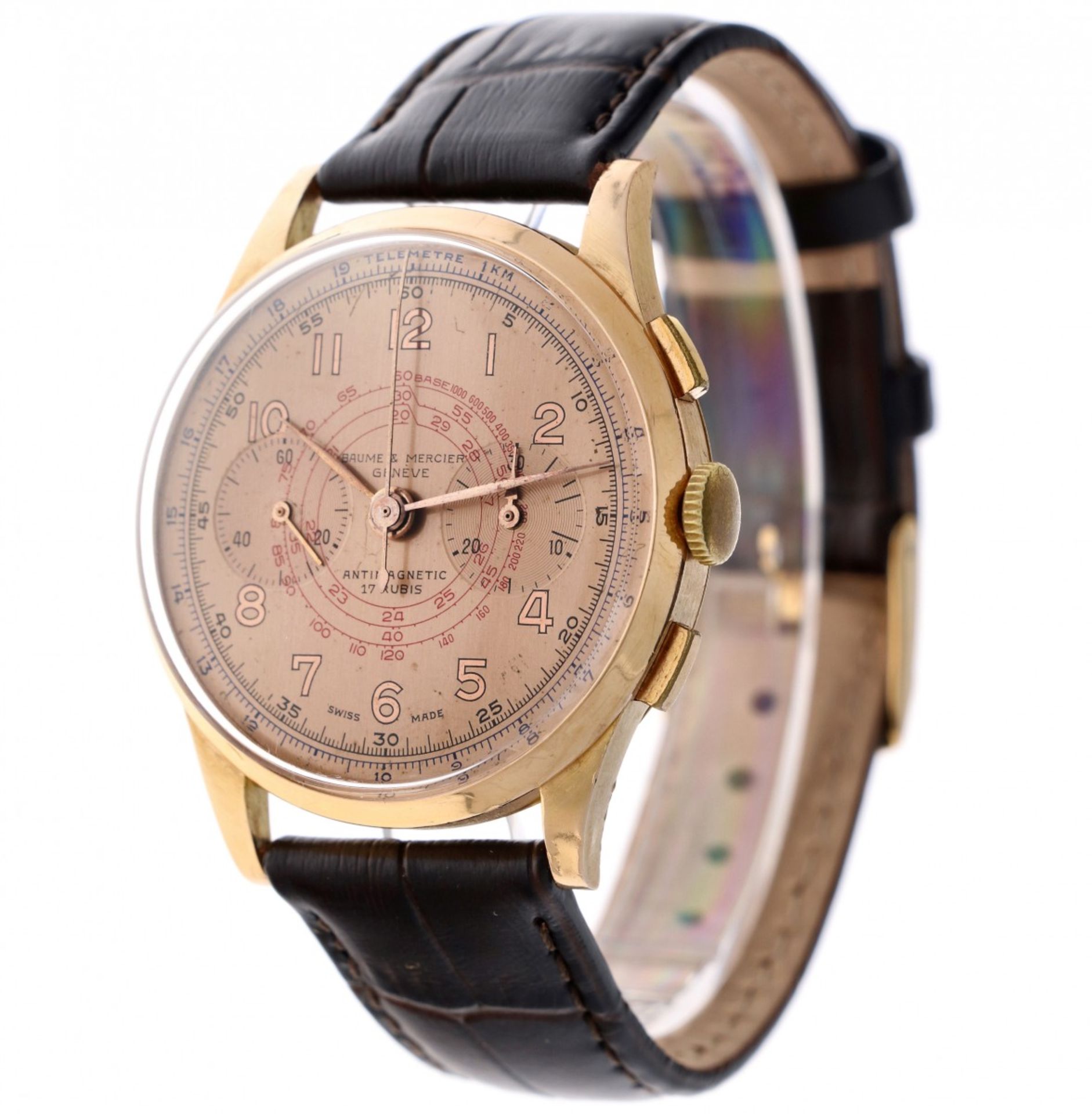 Baume & Mercier Chronograph Rose gold - Men's watch - ca. 1945 - Image 2 of 9
