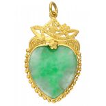 Yellow gold heart-shaped pendant, with jade - 22 ct.