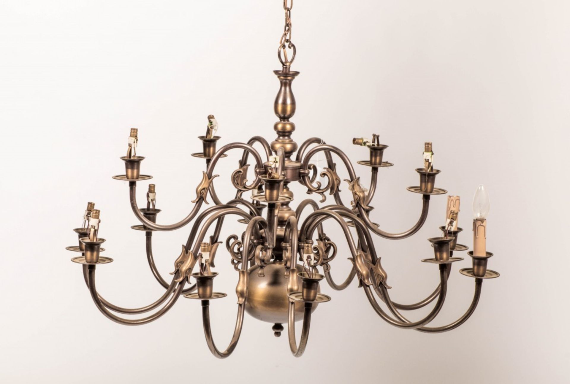A set of (2) identical bronzed brass chandeliers, Dutch, 2nd half 20th century. - Image 2 of 2