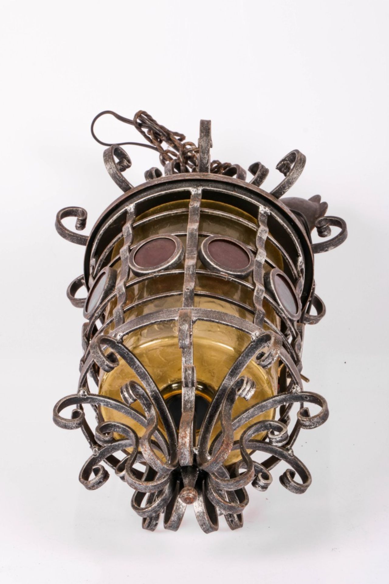 A wrought iron hall lamp, 20th century.