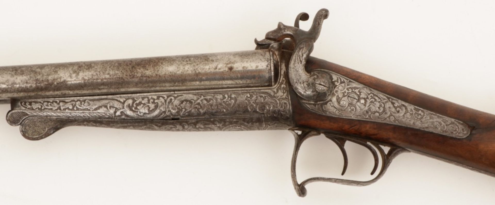 A double barrel percussion hunting rifle, poss. France, 19th century. - Image 2 of 2